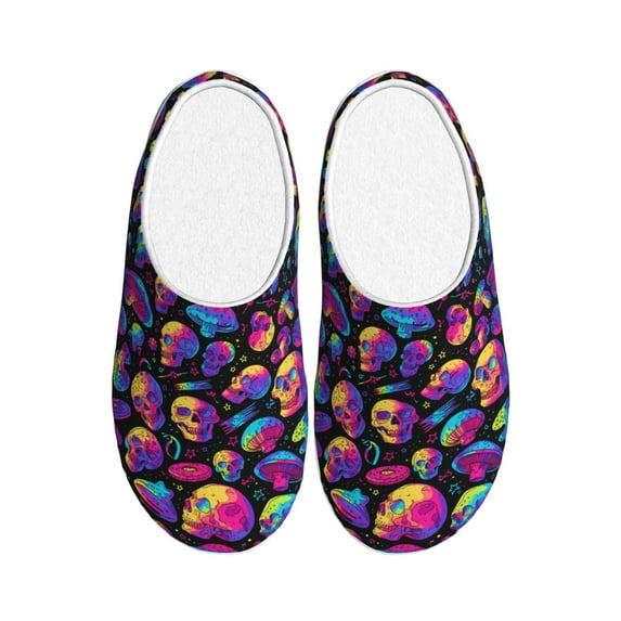 Yiaed Skull rainbow star mushroom Print Slippers Fuzzy Warm Cozy Slippers Non Slip House Slippers For Indoor Outdoor Slippers House Slippers-37/38