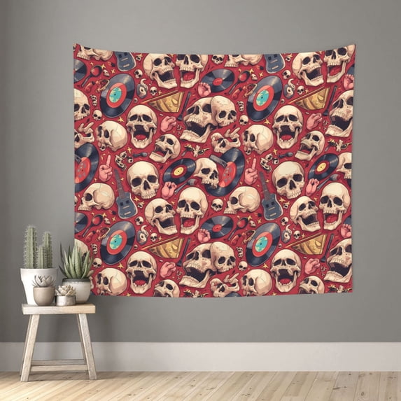 Yiaed Skull record Guitar music Print Tapestry for Bedroom,Tapestry Wall Tapestries, Tapestry Aesthetic for Living Room Dorm Room 51" X 60"