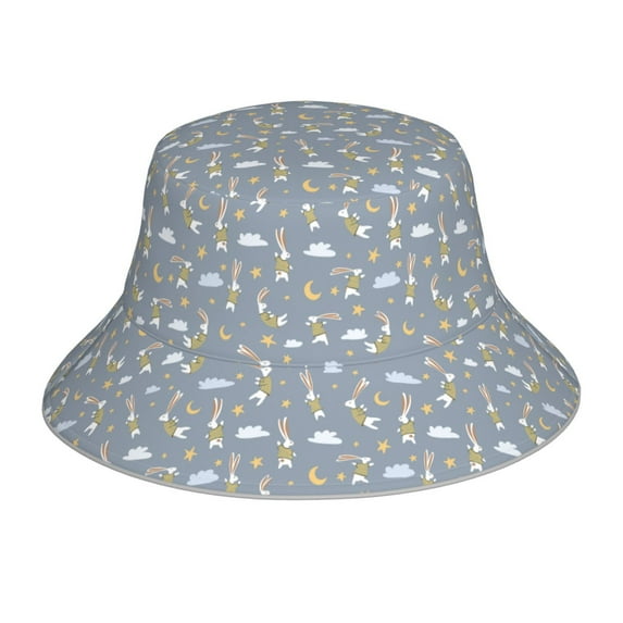 Yiaed Sleep Rabbit Print Reflective Stripe Bucket Hat Unisex Funny Outdoor Fisherman Cap Beach Sun Hat
