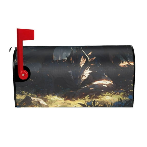 Yiaed Sleeping Dragon In Forest Print Mailbox Covers, Magnetic Mailbox Cover, Mail Box Covers for Garden Outdoor Decor Box Covers-25.5x21 in