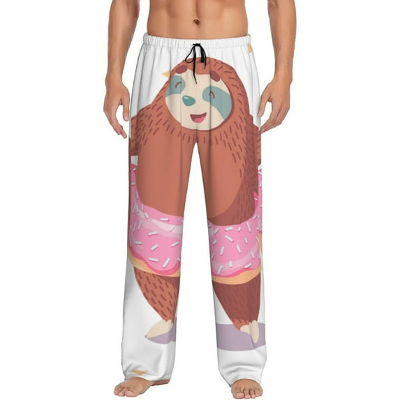 Yiaed Sloth with Donuts1 Print Men's Lounge Pants, Loose PJ Bottoms, Long Pajama Pants for Men-XX-Large
