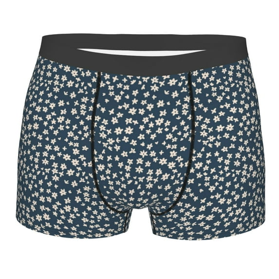 Yiaed Small White Flowers Print Men's Soft Cotton Boxer Shorts Breathable Boxers Underwear Moisture-Wicking Underwear Stretch Boxer Briefs for Man-X-Large