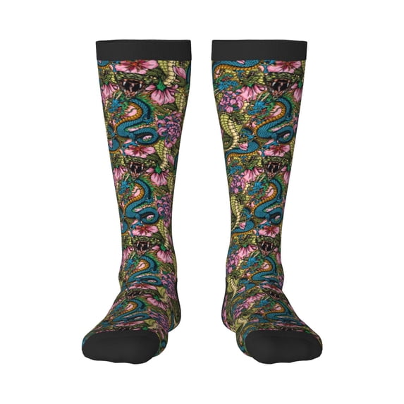 Yiaed Snake And Flower Print Great elasticity Adult Stockings Sports socks for Men and Women