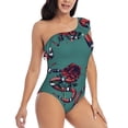 thumbnail image 1 of Yiaed Snake And Rose Print Women One Piece Swimsuits Tummy Control One Shoulder Bathing Suits Pattern Ruffle Swimwear-Large, 1 of 8