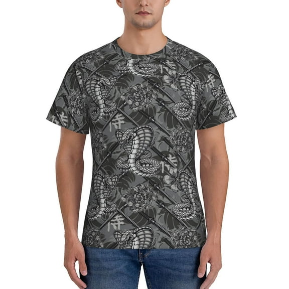 Yiaed Snake Print Mens Short Sleeve Tight Fit T-Shirt, Crewneck Casual Tee-Large