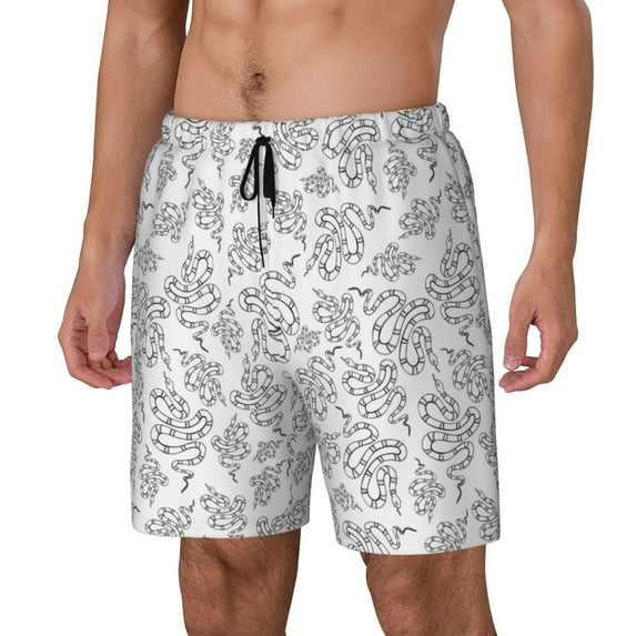 Yiaed Snake Print Mens Swim Trunks Bathing Suit Compression Liner Beach Swim Shorts Swimwear Quick Dry Zipper Pocket No-Chafing Board Short-