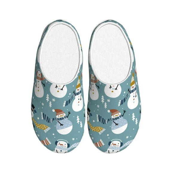 Yiaed Snowflake Scarf Snowman Print Slippers Fuzzy Warm Cozy Slippers Non Slip House Slippers For Indoor Outdoor Slippers House Slippers-39/40