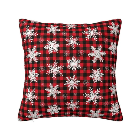 Yiaed Snowflakes On A Buffalo Plaid Christmas Print Pillow Covers Super Soft Decorative Square Throw Pillow Covers Case Cushion Covers for Sofa Couch Bedroom Car Decor(No pillow core)-16"x16"