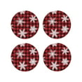 thumbnail image 1 of Yiaed Snowflakes On A Buffalo Plaid Print Leather Coasters for Drinks - Cup Coasters Coffee Table Kitchen Table Bar, Home & Office Gifts Handmade Drink Coasters-Round Shape, 1 of 6