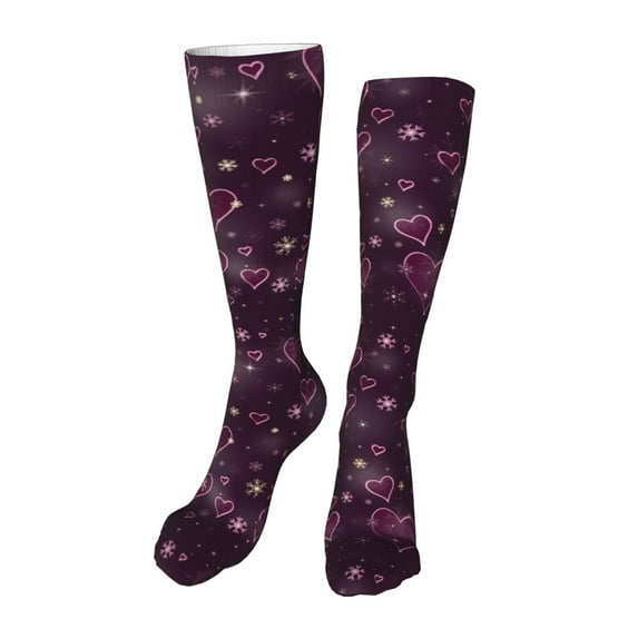 Yiaed Snowflakes and Hearts Print Great elasticity Adult Stockings Sports socks for Men and Women-One Size