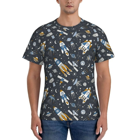 Yiaed Space Cars Print Mens Short Sleeve Tight Fit T-Shirt, Crewneck Casual Tee-Medium