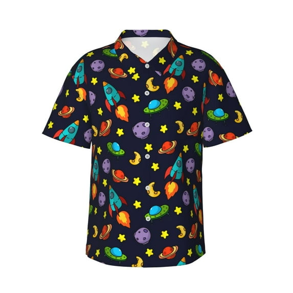Yiaed Space D Print Hawaiian Shirt for Men Short Sleeve Button Down Shirts Beach Shirts for Men,Small