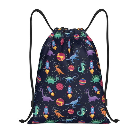 Yiaed Space Dinosaur Print Drawstring Bags Drawstring Backpack Bulk String Back Pack Gym Sport Bag-Medium