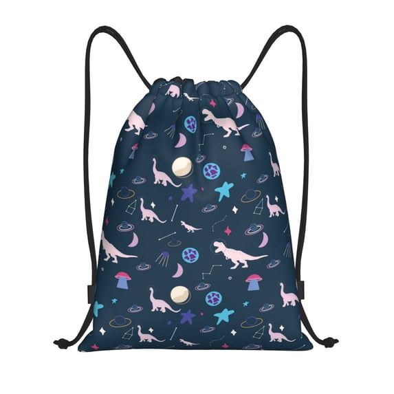 Yiaed Space Dinosaur Print Drawstring Bags Drawstring Backpack Bulk String Back Pack Gym Sport Bag-Medium