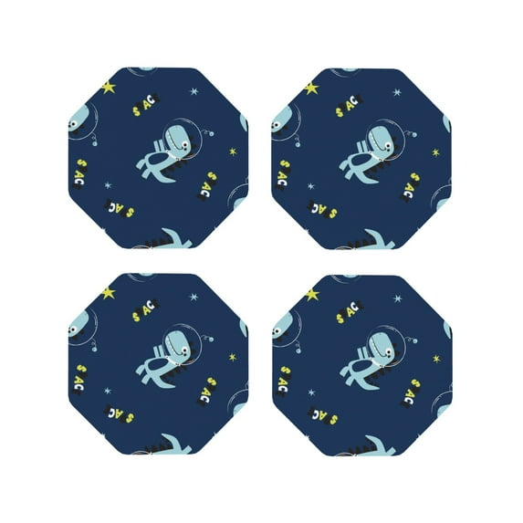 Yiaed Space Dinosaur Print Leather Coasters for Drinks - Cup Coasters Coffee Table Kitchen Table Bar, Home & Office Gifts Handmade Drink Coasters-Octagon