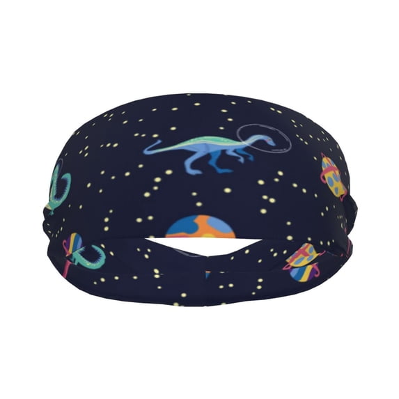 Yiaed Space Dinosaur Print Sports Headbands,Moisture Wicking Workout Headband, Sweatband Headbands for Running,Cycling for Women and Men