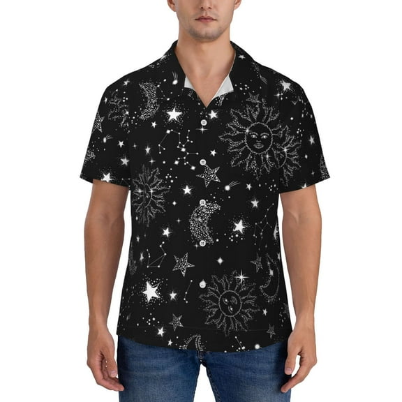 Yiaed Space Galaxy Print Hawaiian Shirt for Men Short Sleeve Button Down Shirts Beach Shirts for Men-3X-Large