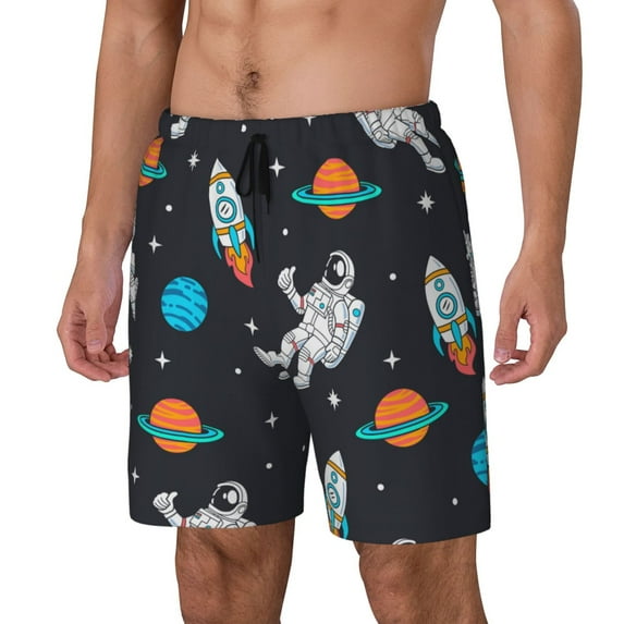 Yiaed Space Print Mens Swim Trunks Bathing Suit Compression Liner Beach Swim Shorts Swimwear Quick Dry Zipper Pocket No-Chafing Board Short-3X-Large