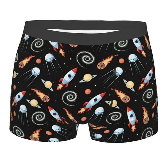Yiaed Space Rocket Print Men's Soft Cotton Boxer Shorts Breathable Boxers Underwear Moisture-Wicking Underwear Stretch Boxer Briefs for Man-XX-Large