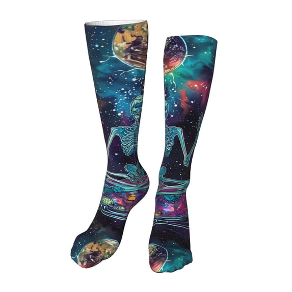 Yiaed Space Skeleton Meditation Print Great elasticity Adult Stockings Sports socks for Men and Women-One Size