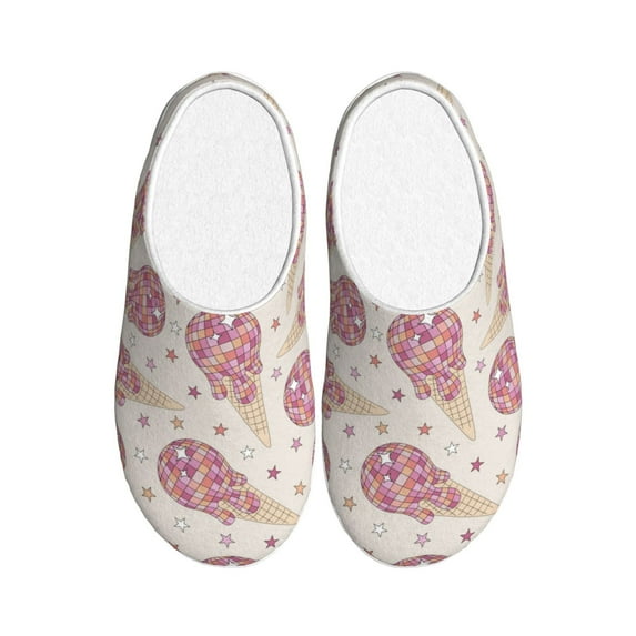 Yiaed Sparkling Ice Cream Print Slippers Fuzzy Warm Cozy Slippers Non Slip House Slippers For Indoor Outdoor Slippers House Slippers-46/47
