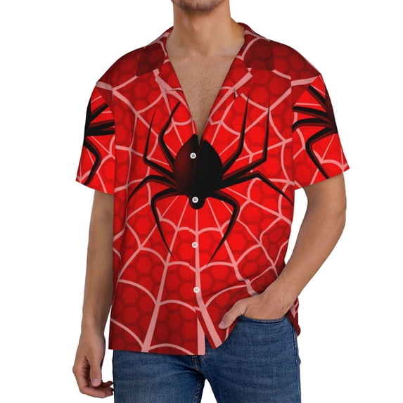 Yiaed Spider Web1 Print Mens Casual Wrinkle Free Shirts Short Sleeve Button Down Summer Stretch Dress Shirt-X-Large
