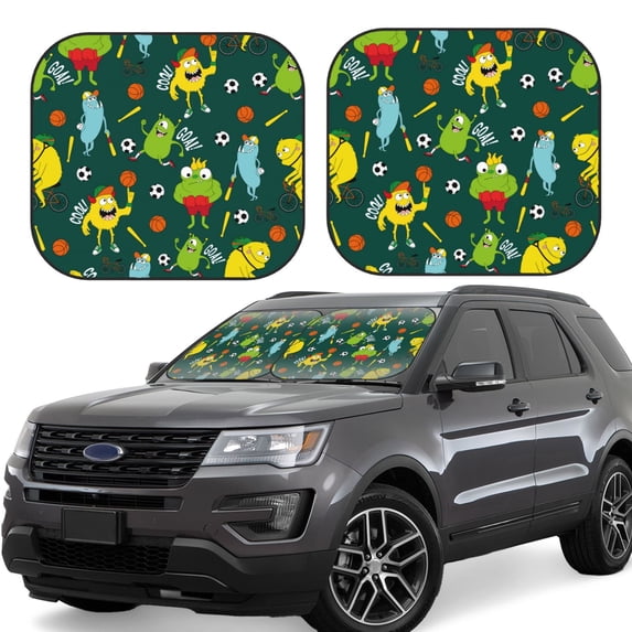 Yiaed Sport Monster Print Car Front Windshield Sun Shade,Foldable Anti-UV Car Sunshade for Front Window for Most Vehicles-Large