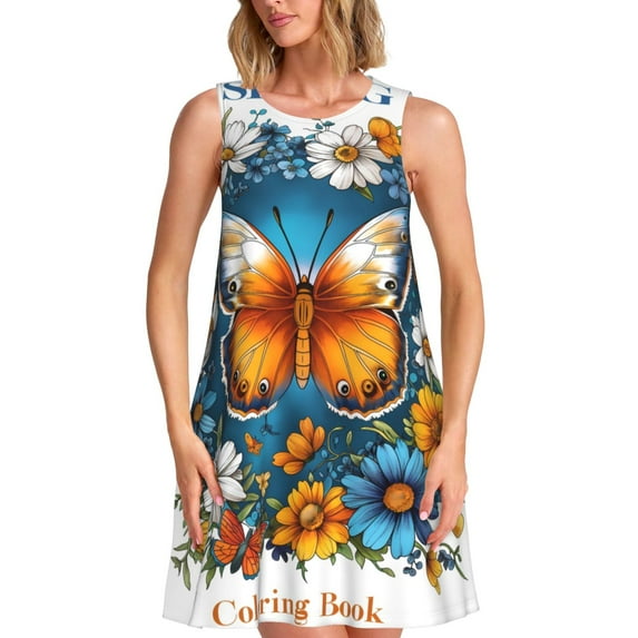 Yiaed Spring Butterfly Flowers Print Women's Sleeveless Dress, Loose Fit Summer Dress, Casual Sleeveless Dress for Women