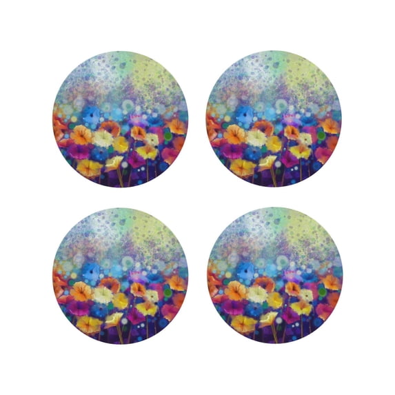 Yiaed Spring Flower Seasonal Print Leather Coasters for Drinks - Cup Coasters Coffee Table Kitchen Table Bar, Home & Office Gifts Handmade Drink Coasters-Round Shape
