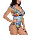 thumbnail image 1 of Yiaed Spring Flower Seasonal Print Women's Ruffled One Piece Swimsuit V Neck Swimwear Slimming Monokini for Woman-Large, 1 of 8
