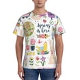 thumbnail image 1 of Yiaed Spring Flowers Birds Print Mens Short Sleeve Tight Fit T-Shirt, Crewneck Casual Tee-Small, 1 of 5