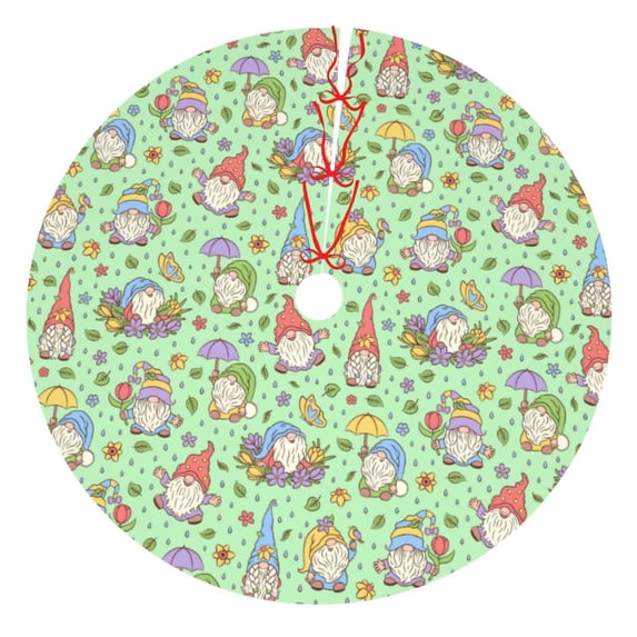 Yiaed Spring Gnomes Print Christmas Tree Skirt , Tree SkirtsTree Mat for Christmas Winter Holiday Indoor Decorations-48"