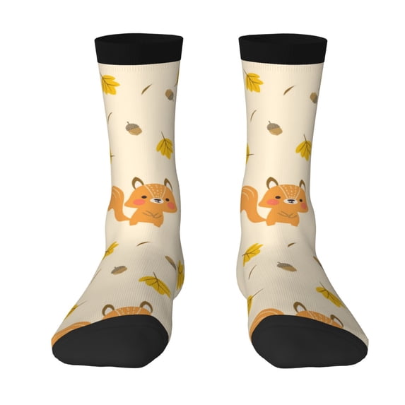 Yiaed Squirrel And Leaves Print Great elasticity Crew Socks Sports socks for Men and Women