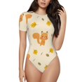 thumbnail image 1 of Yiaed Squirrel And Leaves Print Women's Waist-Cinching Short-Sleeved Onesie,Elastic Onesiet,Snaps At Bottom,Easy To Put On And Take Off for Wome Bodysuit -XX-Large, 1 of 1