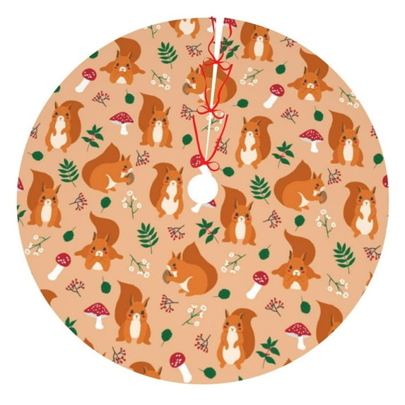 Yiaed Squirrel And Mushroom Print Christmas Tree Skirt , Tree SkirtsTree Mat for Christmas Winter Holiday Indoor Decorations-36"