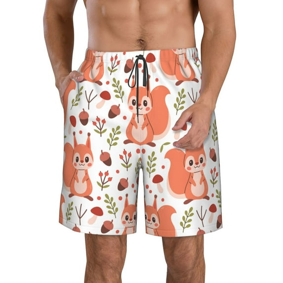 Yiaed Squirrel And Print Men's Swim Trunks with Lining Quick Dry Sports Shorts Beach Shorts Boardshorts-Medium