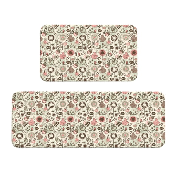 Yiaed Squirrel In The Forest Kitchen Rugs Sets of 2 Kitchen Mats Cushioned Anti Fatigue Kitchen Rug Tapetes Para Cocina for Sink,Laundry Room