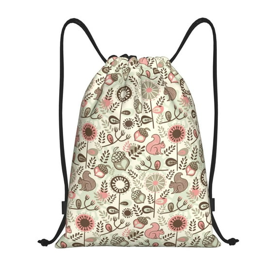 Yiaed Squirrel In The Forest Print Drawstring Bags Drawstring Backpack Bulk String Back Pack Gym Sport Bag-Small