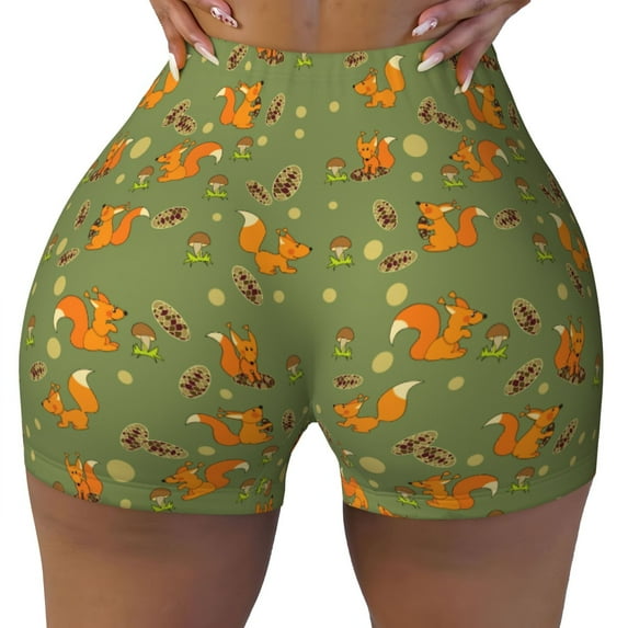 Yiaed Squirrel And Nuts Print Women's Athletic Shorts Running Shorts Sporty Short High Waisted Elastic Workout Shorts for Yoga Gym Running & Sports -X-Large