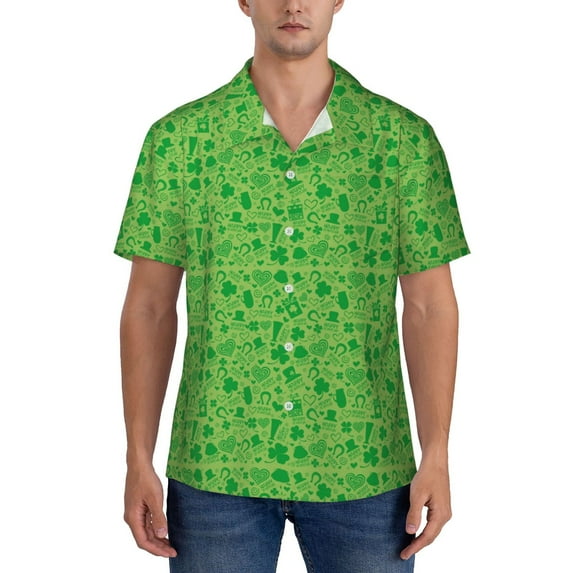 Yiaed St Patrick's Day Print Hawaiian Shirt for Men Short Sleeve Button Down Shirts Beach Shirts for Men-XX-Large