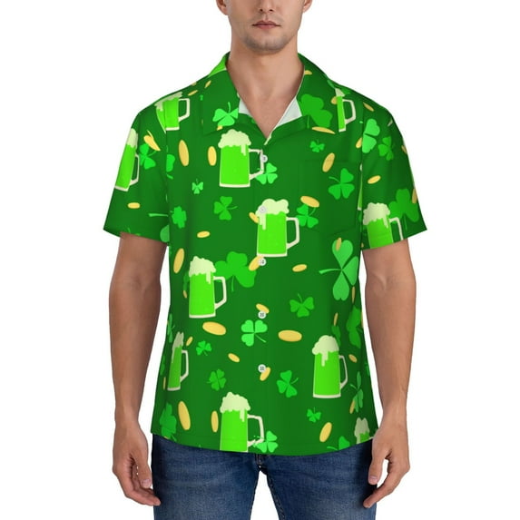 Yiaed St Patrick's Day2 Print Hawaiian Shirt for Men Short Sleeve Button Down Shirts Beach Shirts for Men-Small