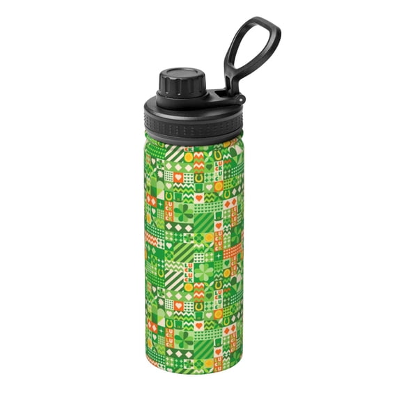 Yiaed St Patrick's Day6 Print Sports Insulated Kettle Bottle Reusable Stainless Steel Insulated Cup, Outdoor Portable Casual Stainless Steel Insulation Cup