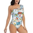 thumbnail image 1 of Yiaed Stamp Print Women One Piece Swimsuits Tummy Control One Shoulder Bathing Suits Pattern Ruffle Swimwear-Small, 1 of 8