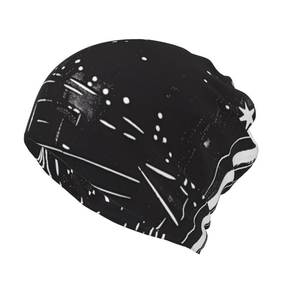 Yiaed Star Gazing Cat Illustration Print Multifunction Beanie Hats for Women Men Slouchy Knit Beanie Hat Winter Hat Scarf Stretch Skull Cap