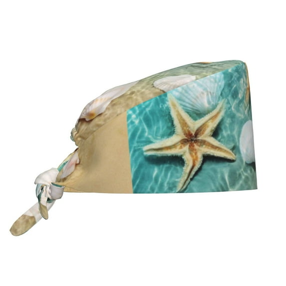 Yiaed Starfish And Seashell Print Turban Hat for Women Men Comfortable Adjustable Cleaning Working Cap with Sweatband