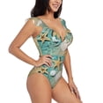thumbnail image 1 of Yiaed Starfish And Seashell Print Women's Ruffled One Piece Swimsuit V Neck Swimwear Slimming Monokini for Woman-Medium, 1 of 8