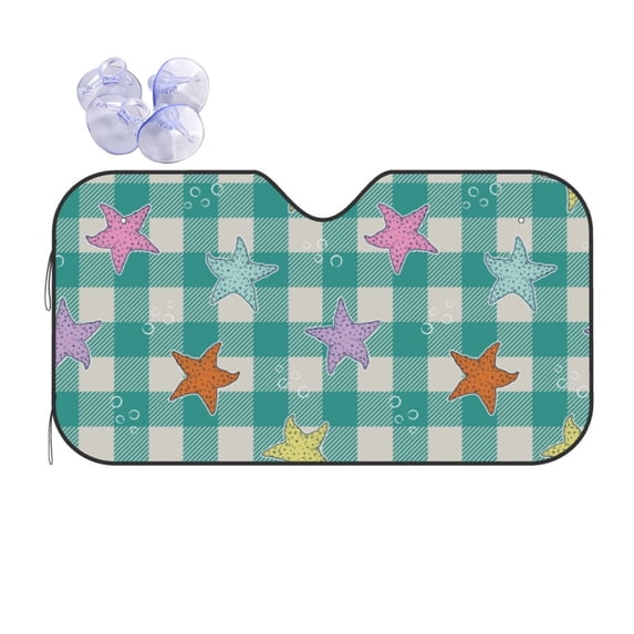 Yiaed Starfish On Checkered Background Print Car Windshield Sunshade Front Auto Car Front Window Sun Shade Foldable Sun Visor Shield Cover Auto Accessories for Sedan SUV Truck-Medium