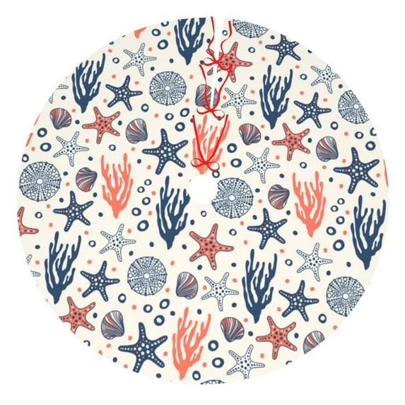Yiaed Starfish Shell Print Christmas Tree Skirt , Tree SkirtsTree Mat for Christmas Winter Holiday Indoor Decorations-30"
