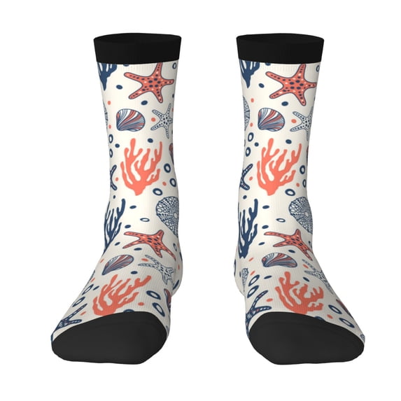Yiaed Starfish Shell Print Great elasticity Crew Socks Sports socks for Men and Women