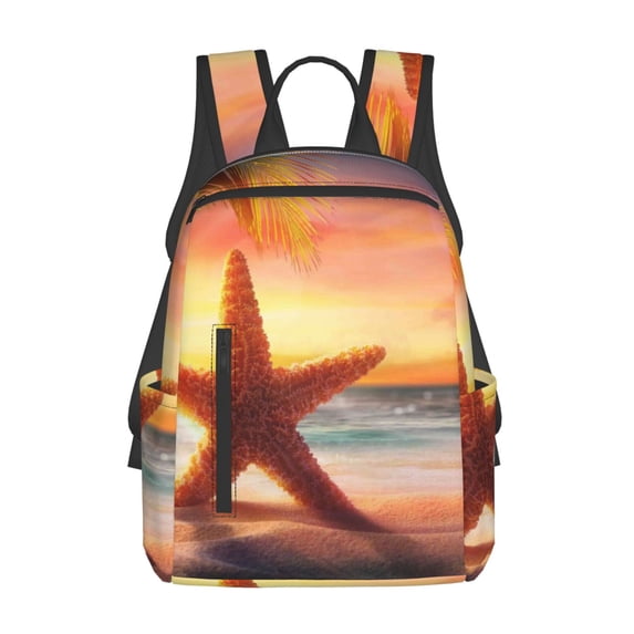 Yiaed Starfish Sunset Sea Beach Print Lightweight Backpack Travel Backpacks Hiking Daypack for Women Men